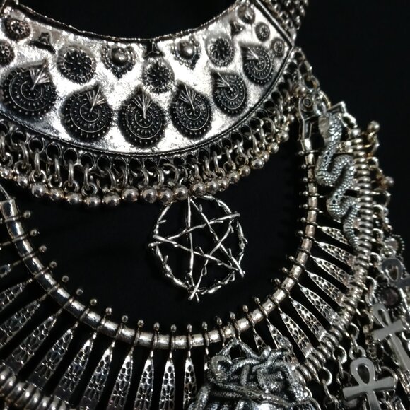 Goth Occult Medusa Statement Bib Necklace - Picture 8 of 10